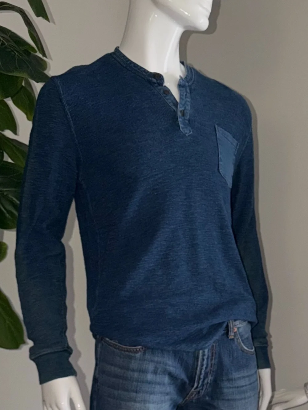 Lucky Brand Men's Long Sleeve Henley Tee in Indigo Blue